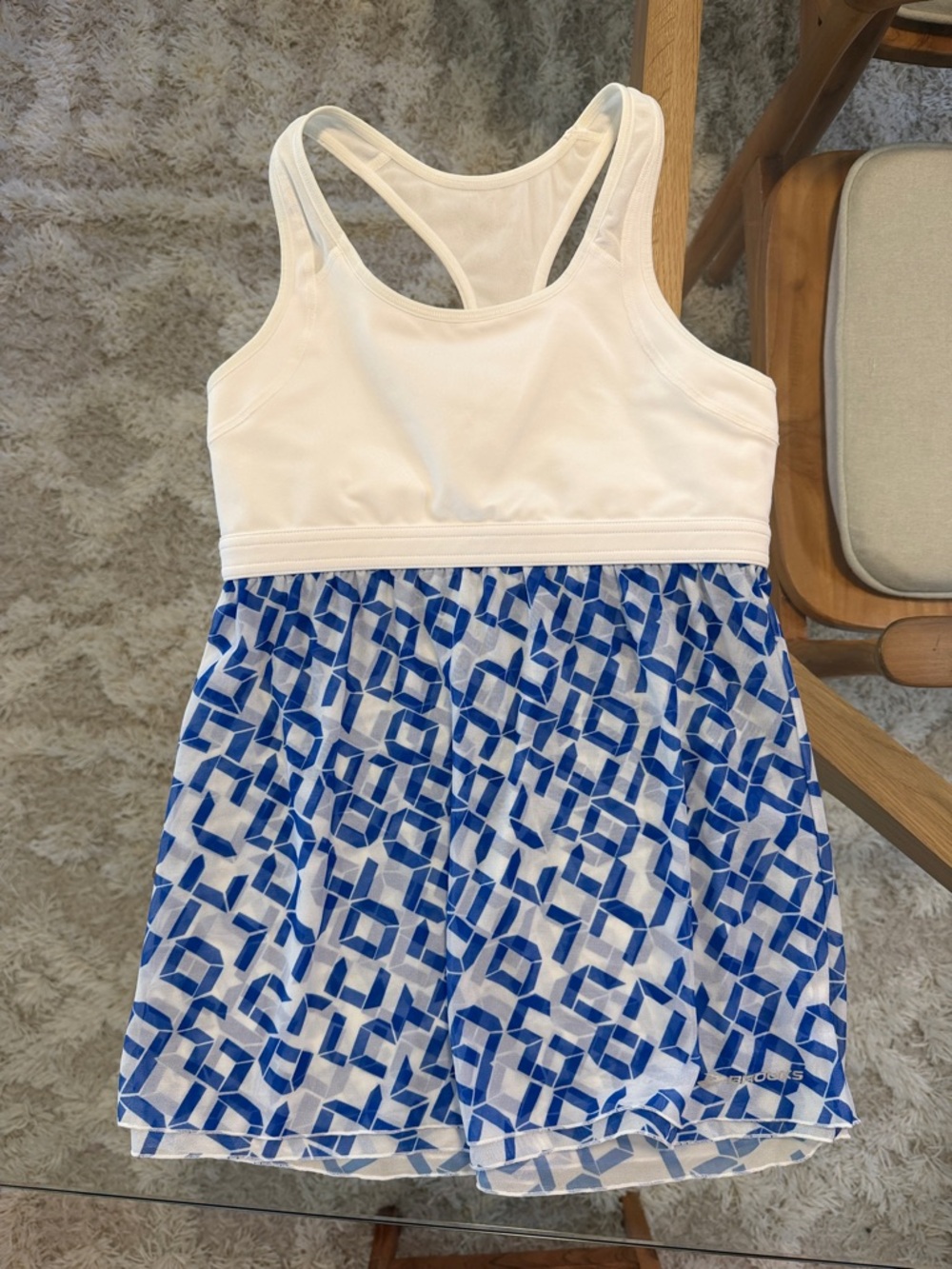 Brooks White and Blue Racerback Camisole Dress